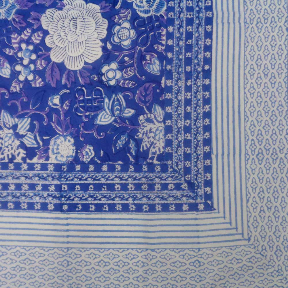 Hand Block Printed Cotton Tablecloth 180x340 | Floral Canvas Brandies Blue Gud 109471