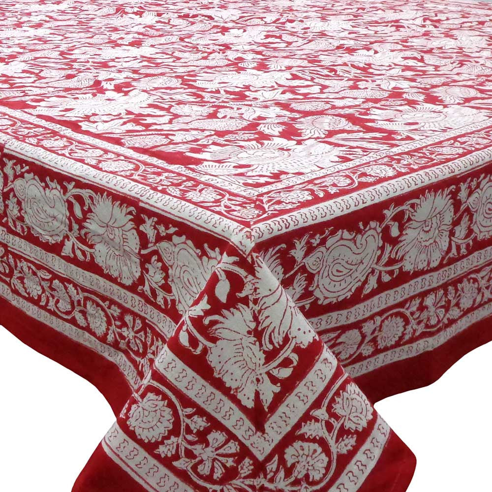 Hand Block Printed Cotton Tablecloth 180x340 cms | Amarnath Rococco Red 200196