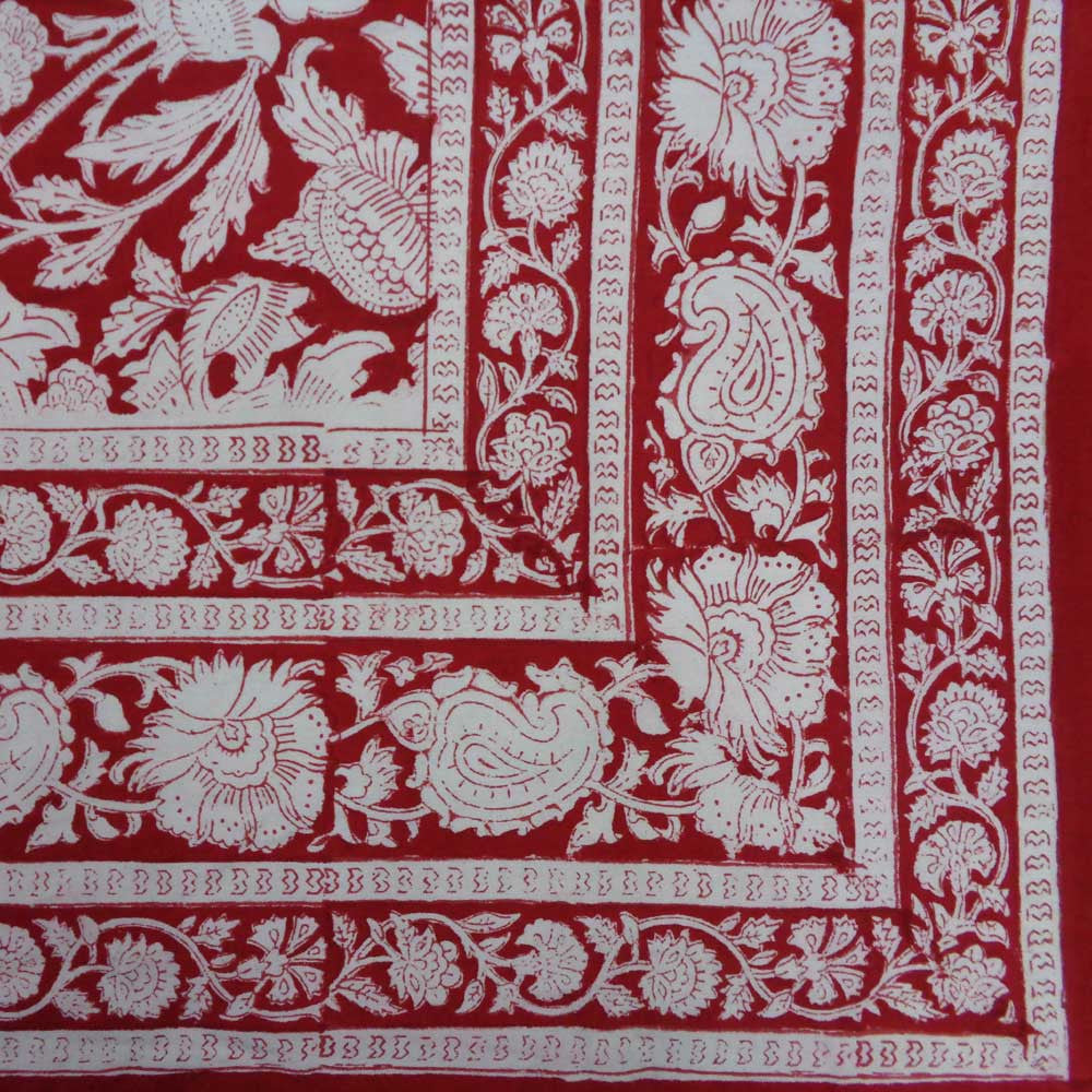 Hand Block Printed Cotton Tablecloth 180x340 cms | Amarnath Rococco Red 200196