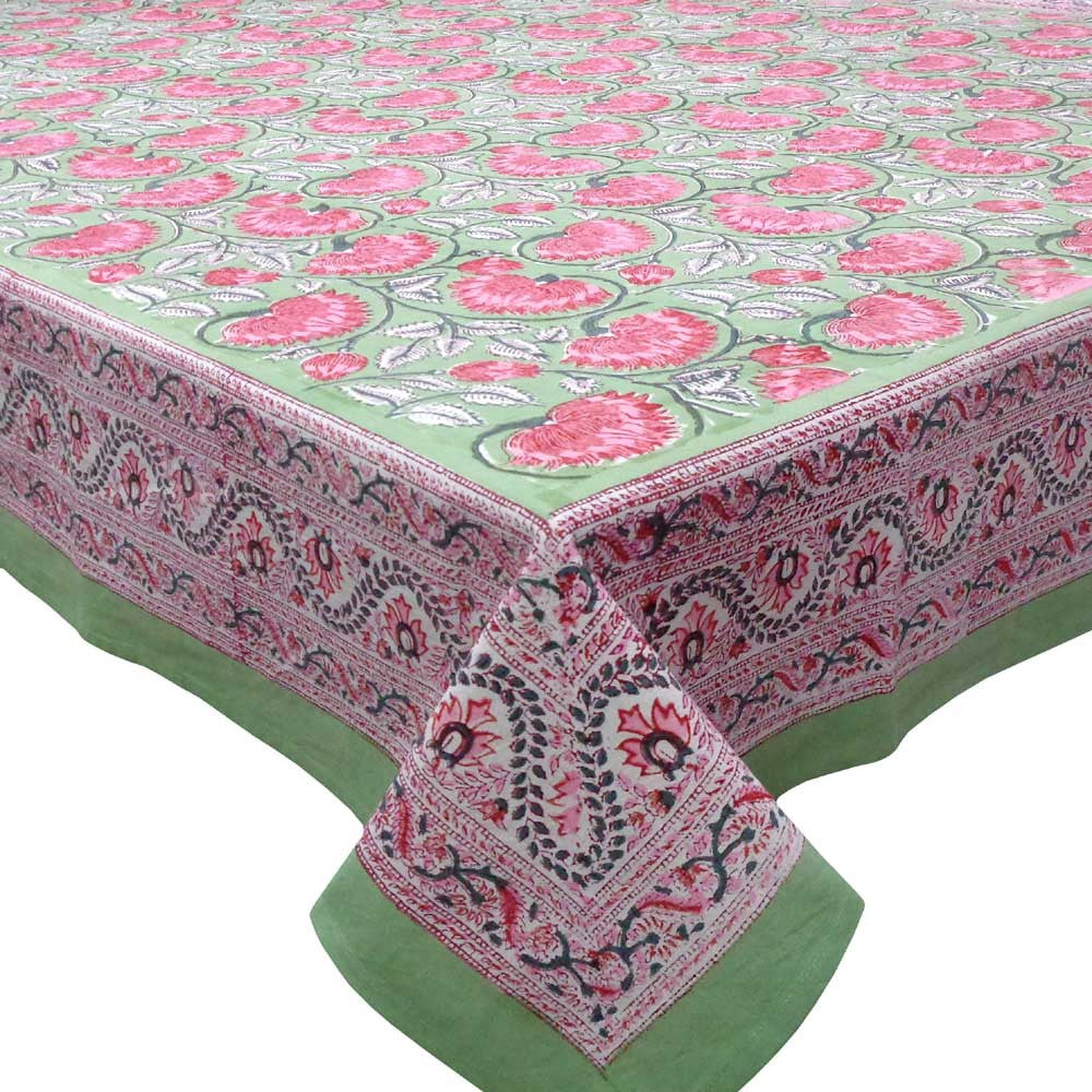 Hand Block Printed Cotton Tablecloth 180x340 cms | Kamal Gulabi Gud 206591