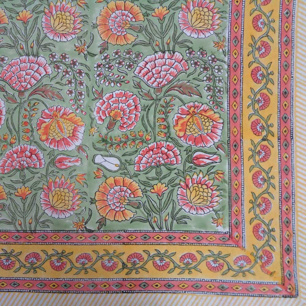 Hand Block Printed Cotton Tablecloth 180x340 cms | Reshma Sea Green Gud 203224