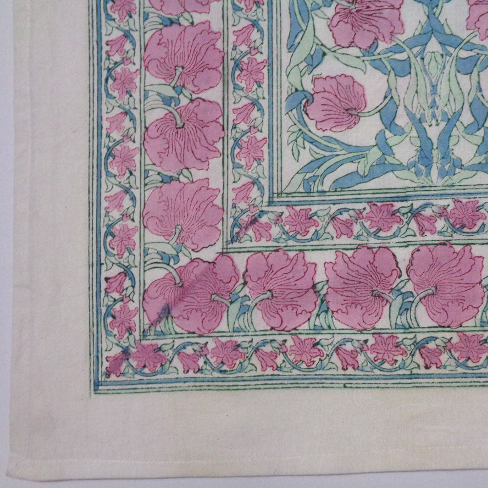 Hand Block Printed Cotton Tablecloth 180x340 cms |Bauhaus Pink Flower 601774