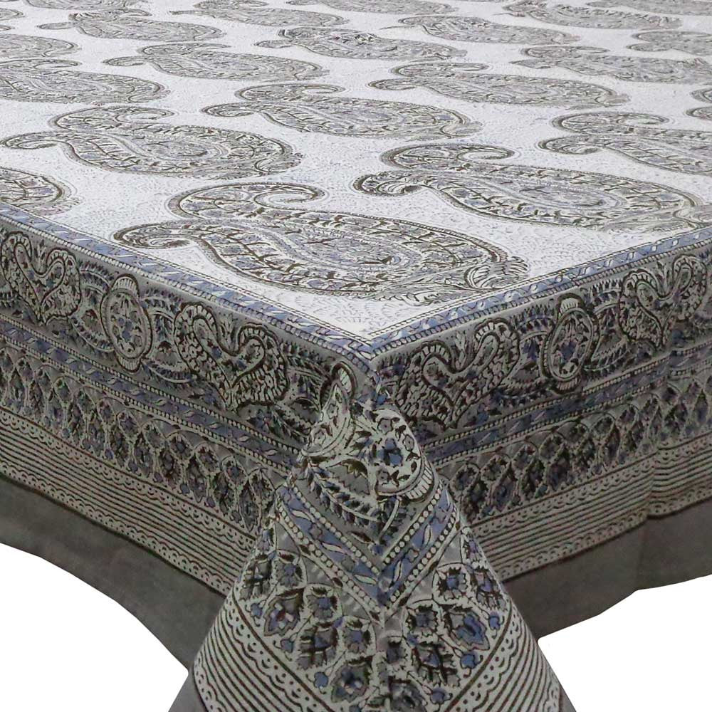 Hand Block Printed Cotton Tablecloth 180x340 cms |Big Paisley Brown 200066