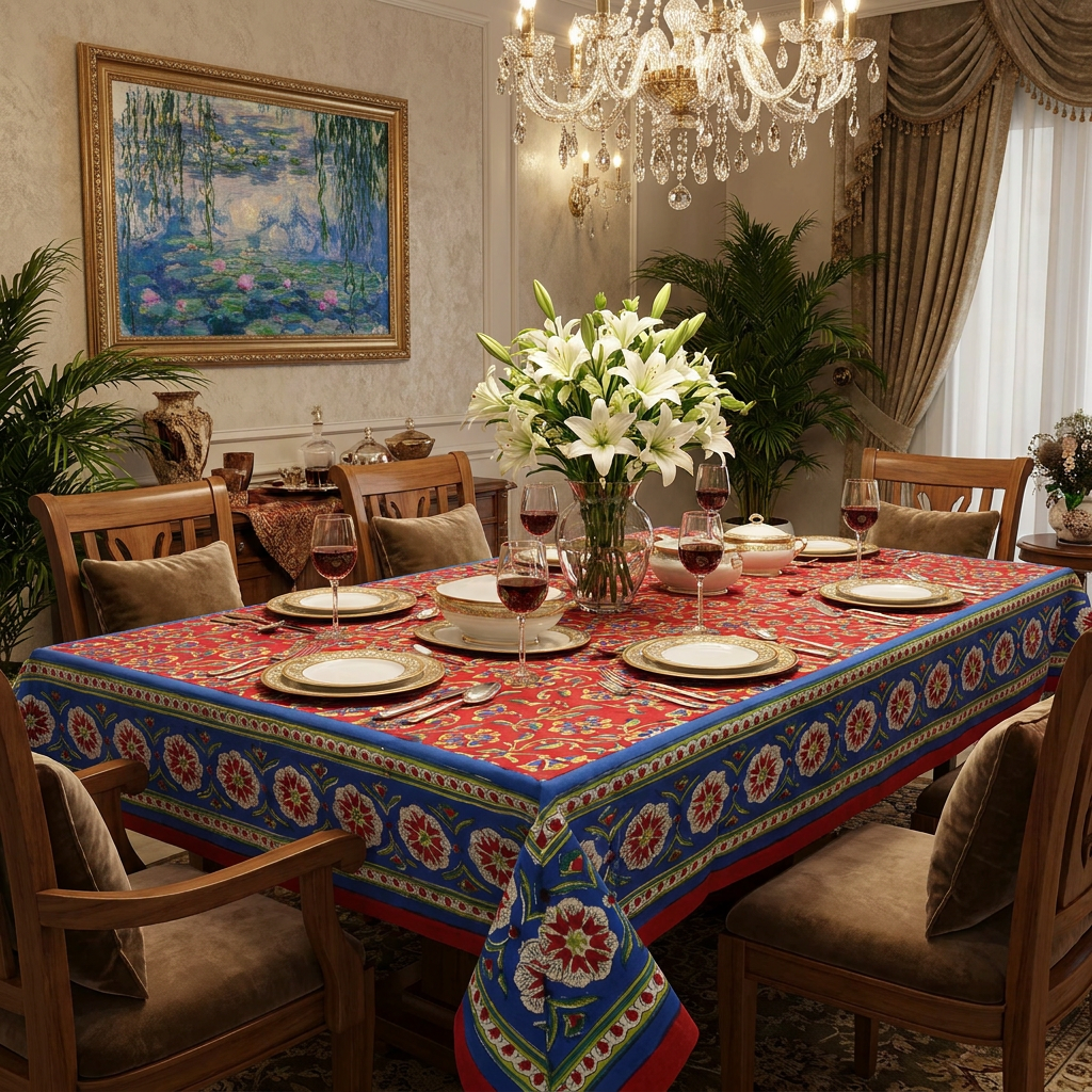 Hand Block Printed Cotton Tablecloths 150x220 cms | Chakri Red Gud 101748