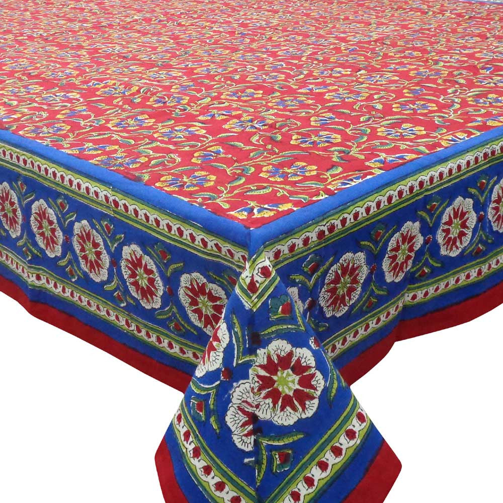 Hand Block Printed Cotton Tablecloths 150x220 cms | Chakri Red Gud 101748