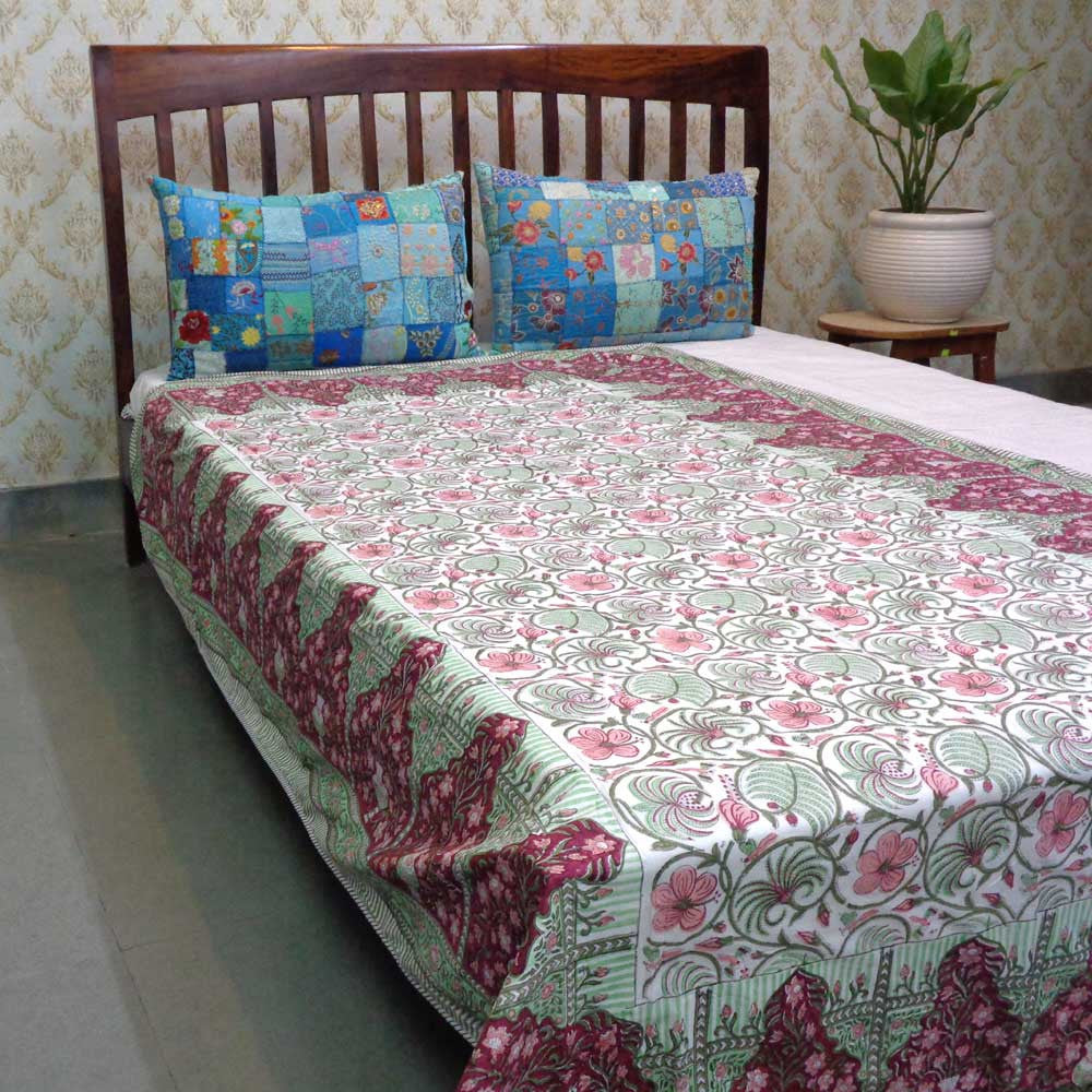 Hand Block Printed Cotton Twin Size Dohar | Chakri Phool 230848
