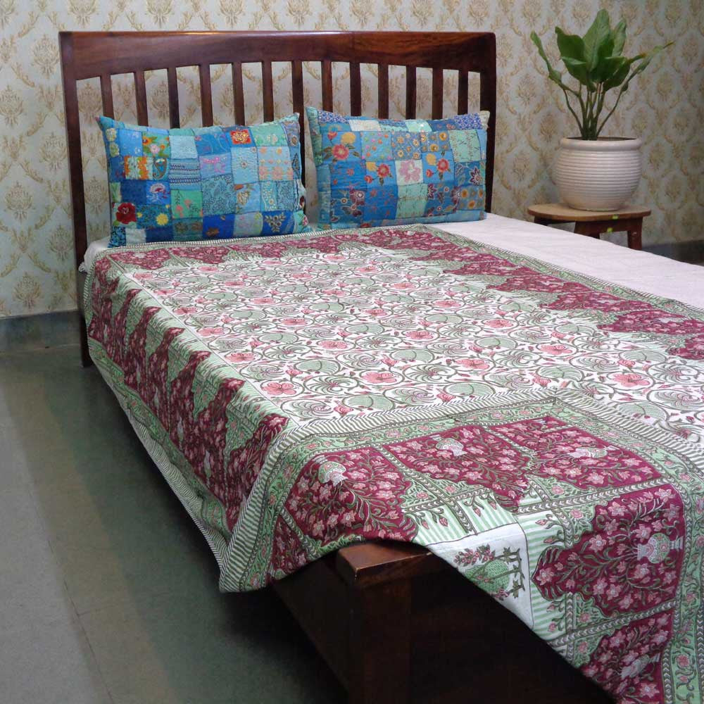 Hand Block Printed Cotton Twin Size Dohar | Chakri Phool 230848