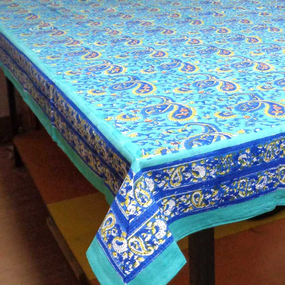 Indian design BLUE PAISLEY  Hand Block Printed Tablecloth