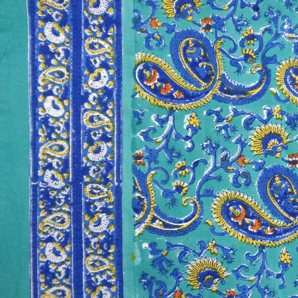 Indian design BLUE PAISLEY  Hand Block Printed Tablecloth