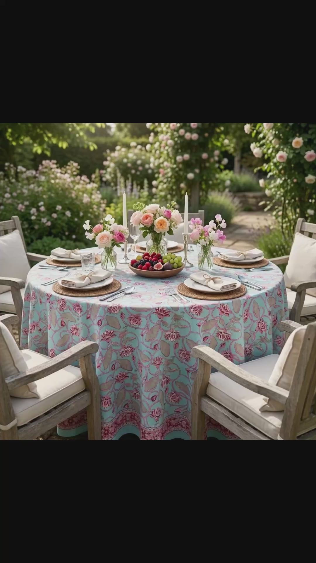 Housewarming Round Tablecloth Gift Lotus Lake Jade