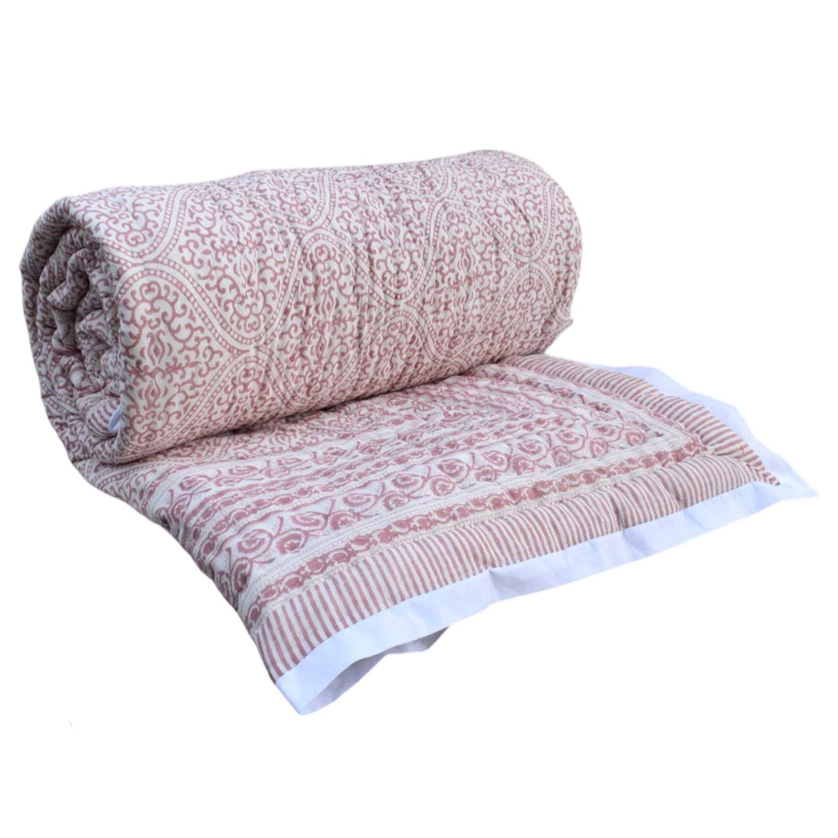 Hand Block Printed Cotton Medium Size Quilt | Rang Mahal 260311