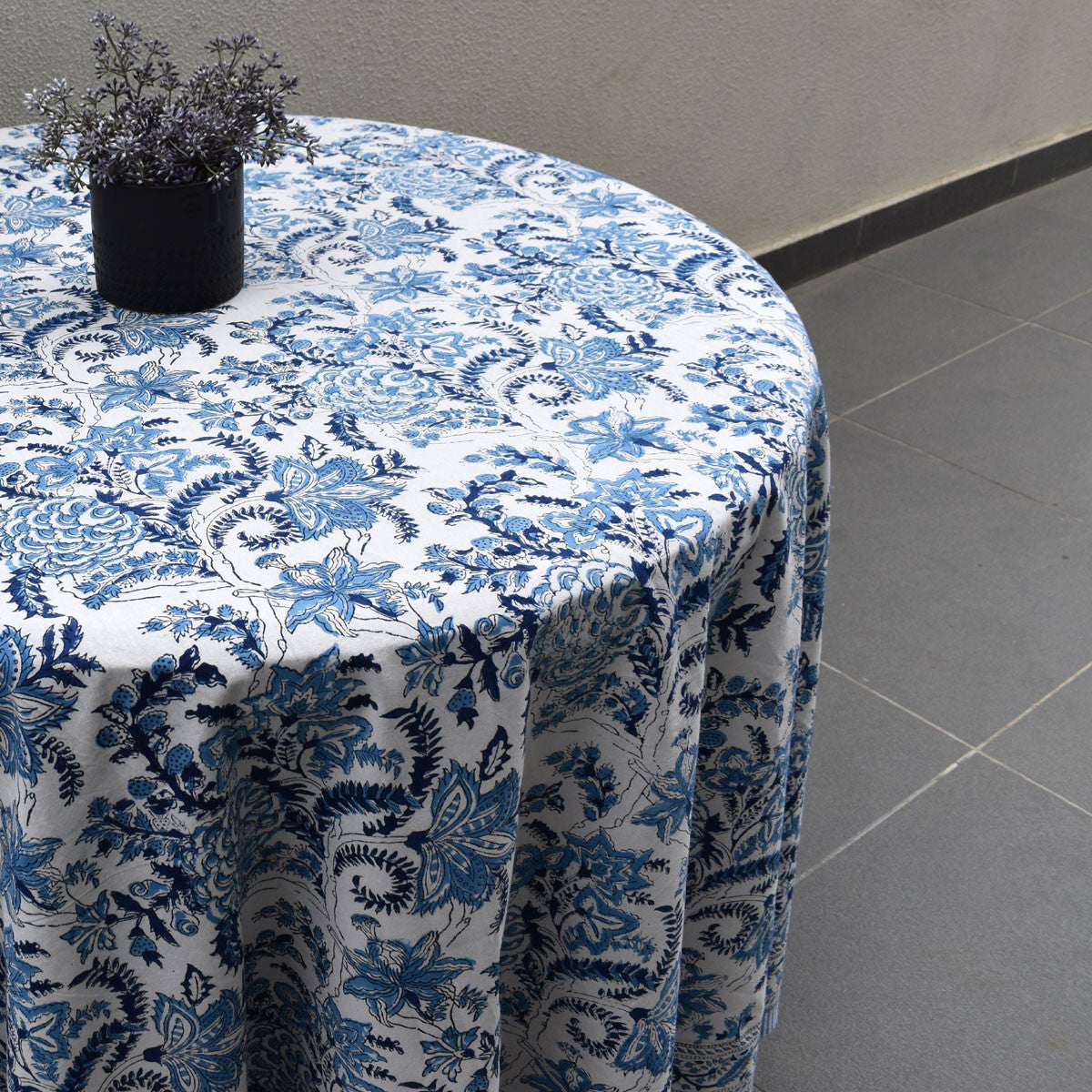 Round 220 cms Cotton French Design Table Cover | Bela Palace Blue 601088