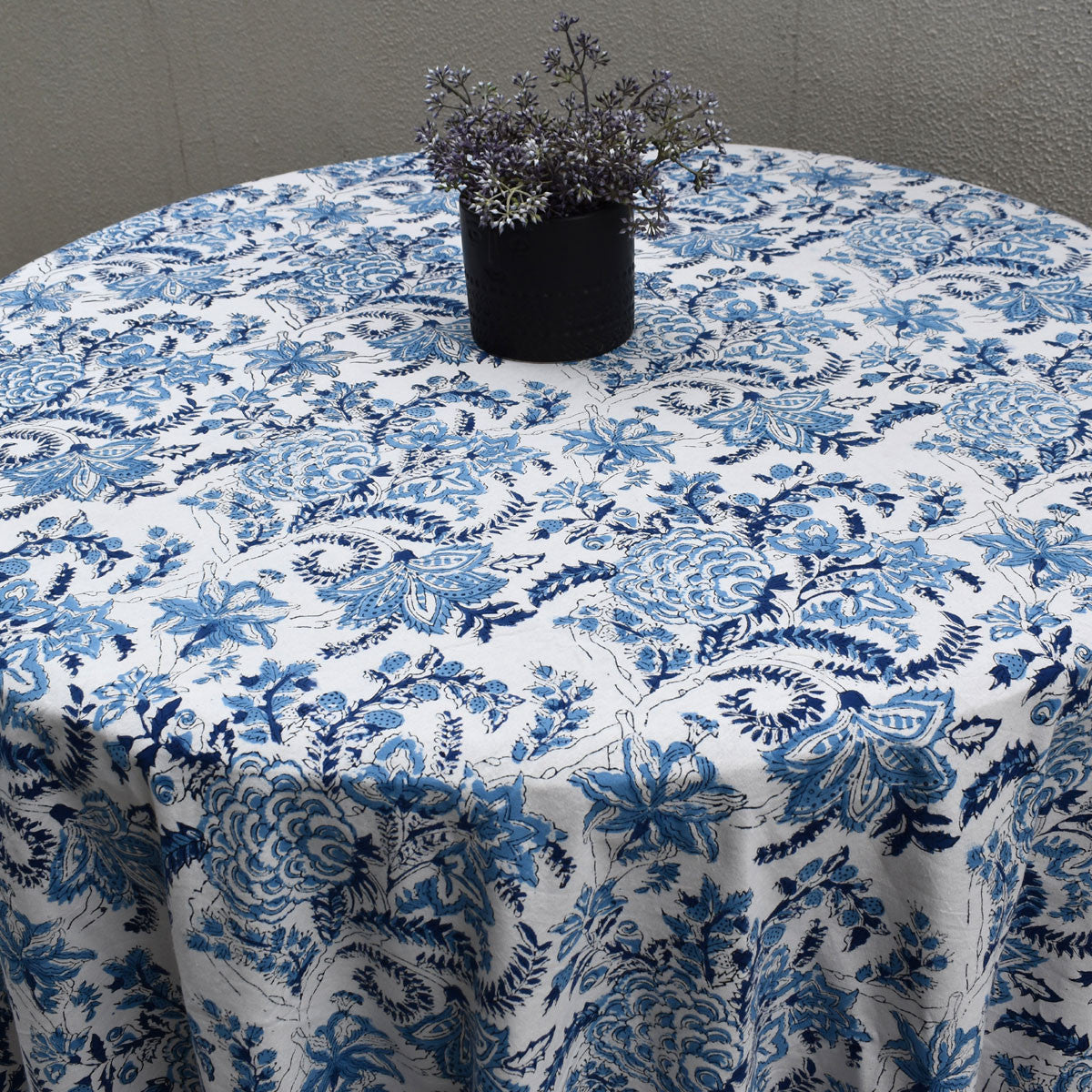 Round 220 cms Cotton French Design Table Cover | Bela Palace Blue 601088