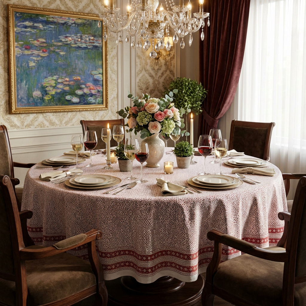 Round 220 cms Cotton French Design Table Cover | EKR 17