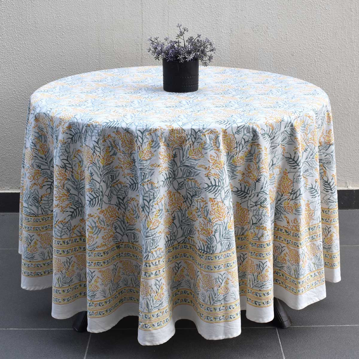 Round 220 cms Cotton French Design Table Cover | Lilas Amber 202507