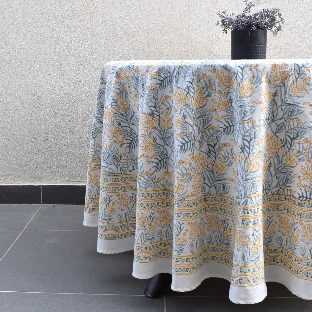 Round 220 cms Cotton French Design Table Cover | Lilas Amber 202507