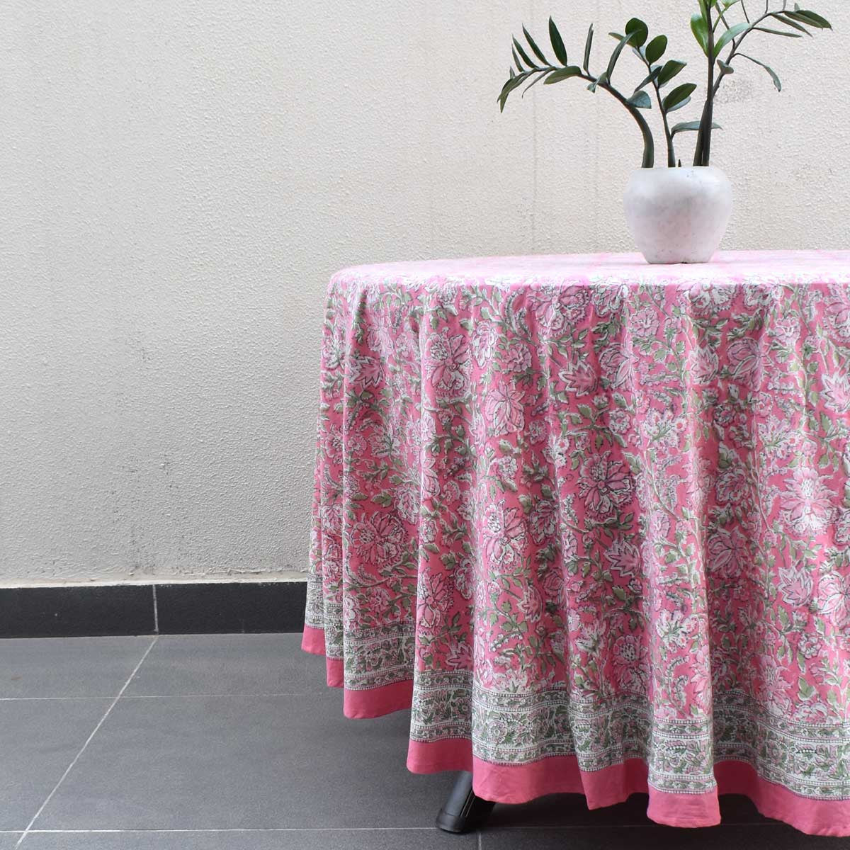 Round 220 cms Cotton French Design Table Cover | Mohini Pink 202516