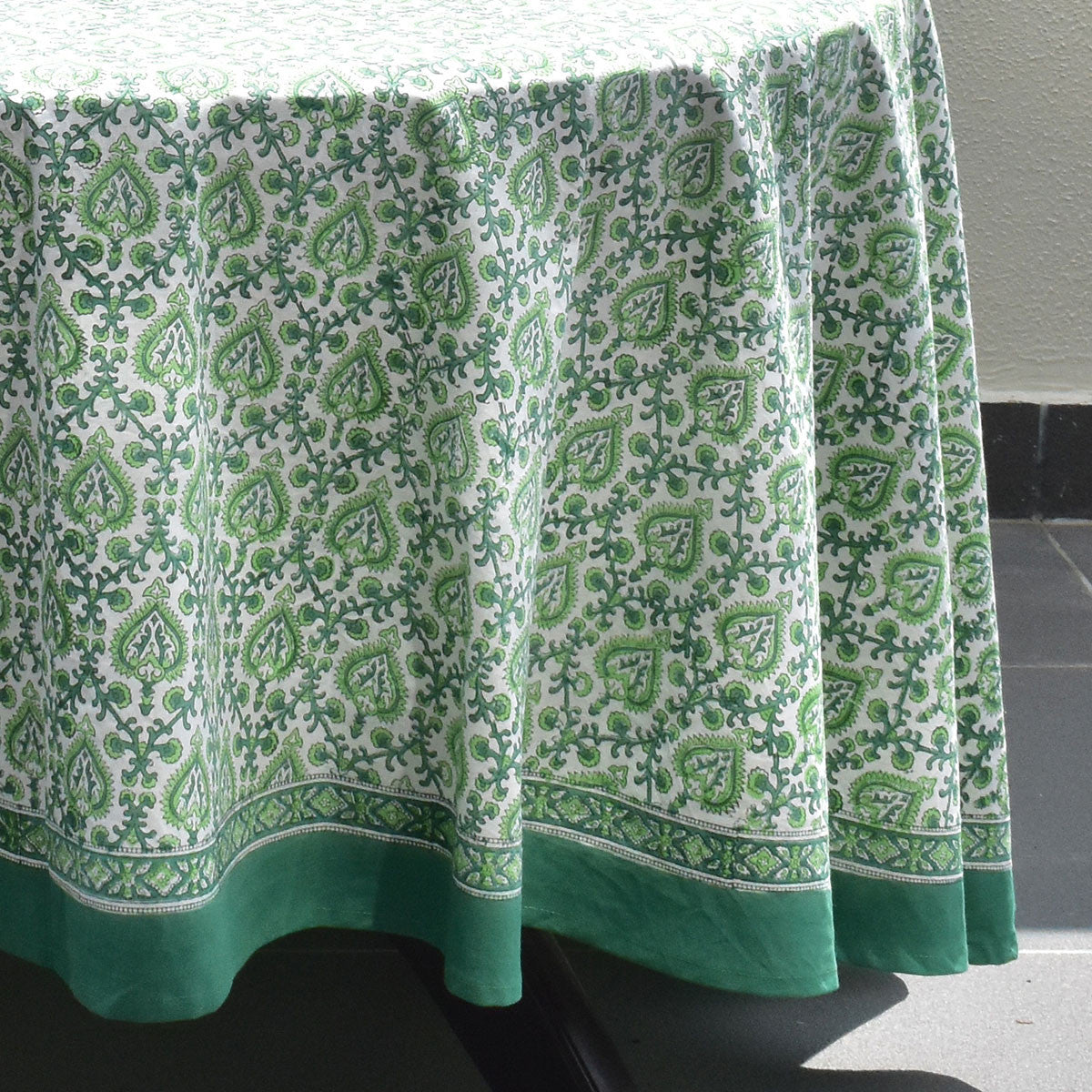 Round 220 cms Cotton French Design Table Cover | Mughal Green 202522