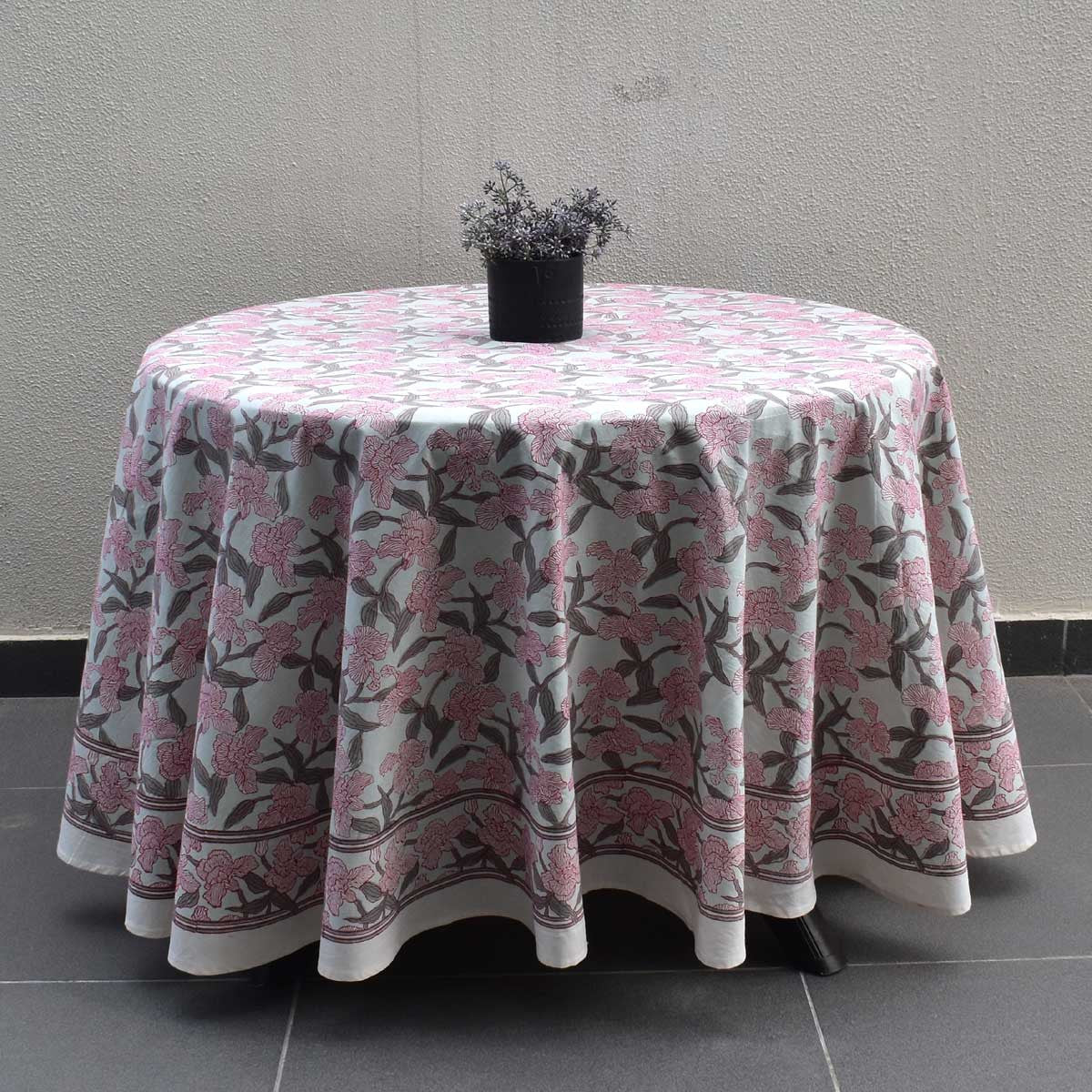 Round 220 cms Cotton French Design Table Cover | Orchid Glass 202602