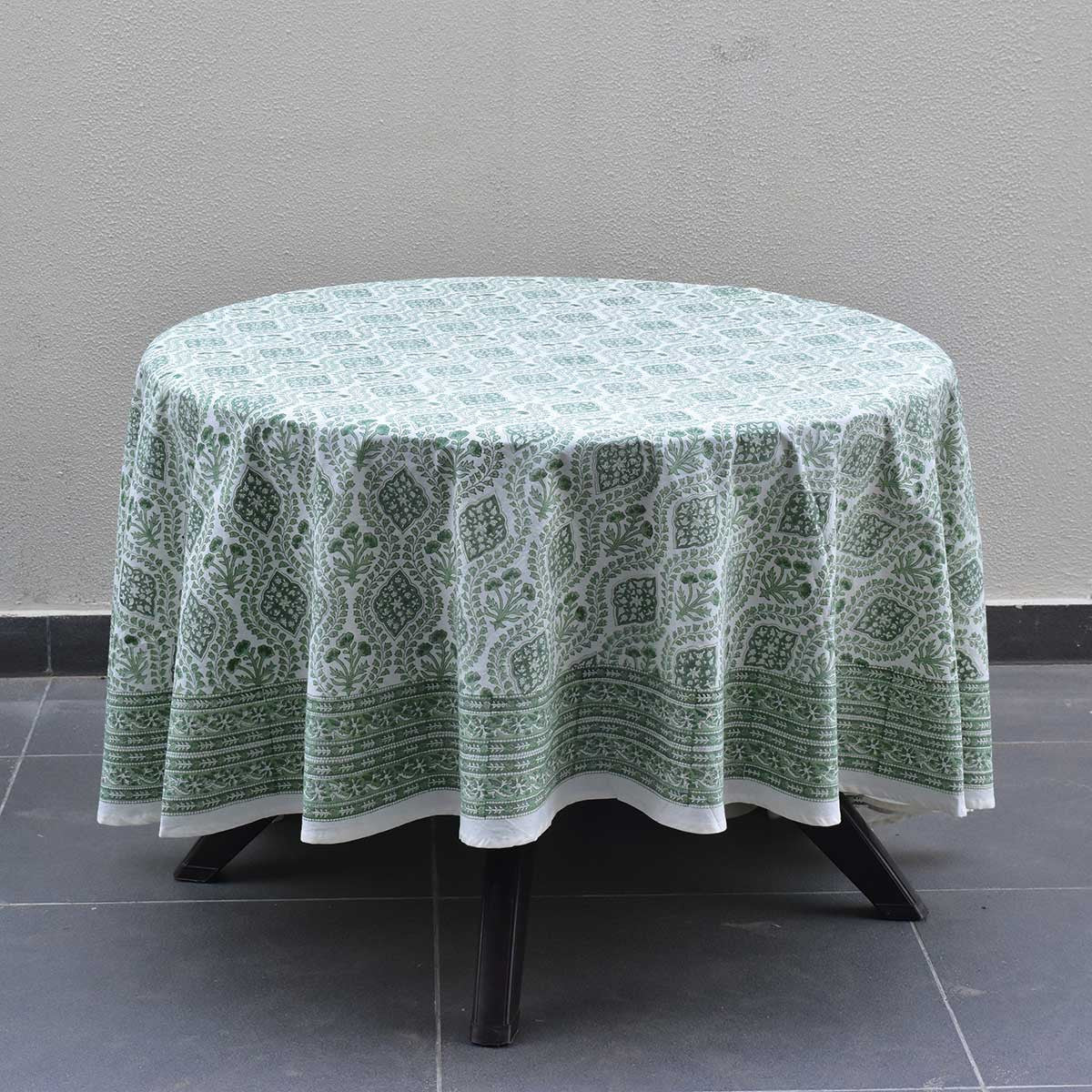 Round 220 cms Cotton French Design Table Cover | Trellis Shale Green 202517