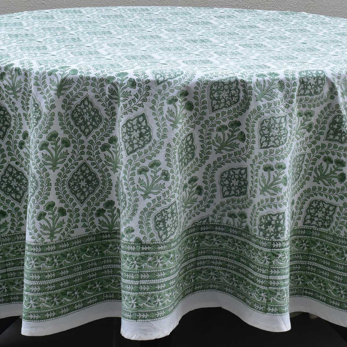 Round 220 cms Cotton French Design Table Cover | Trellis Shale Green 202517