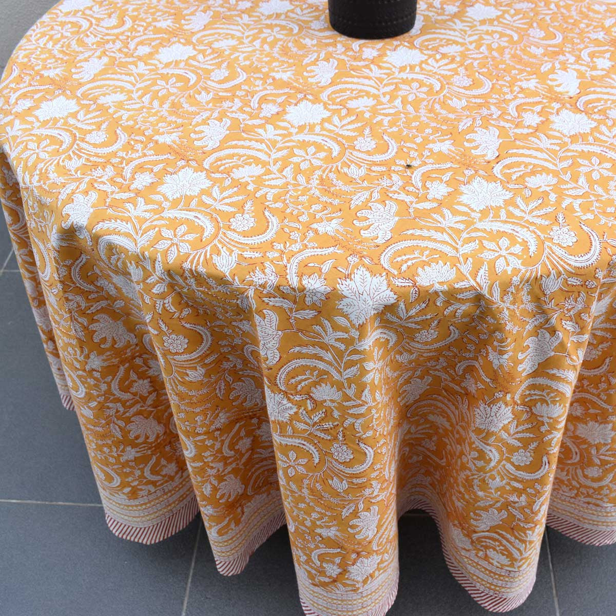 Round 220 cms Cotton French Design Table Cover | Wild Flower Mustard 202401