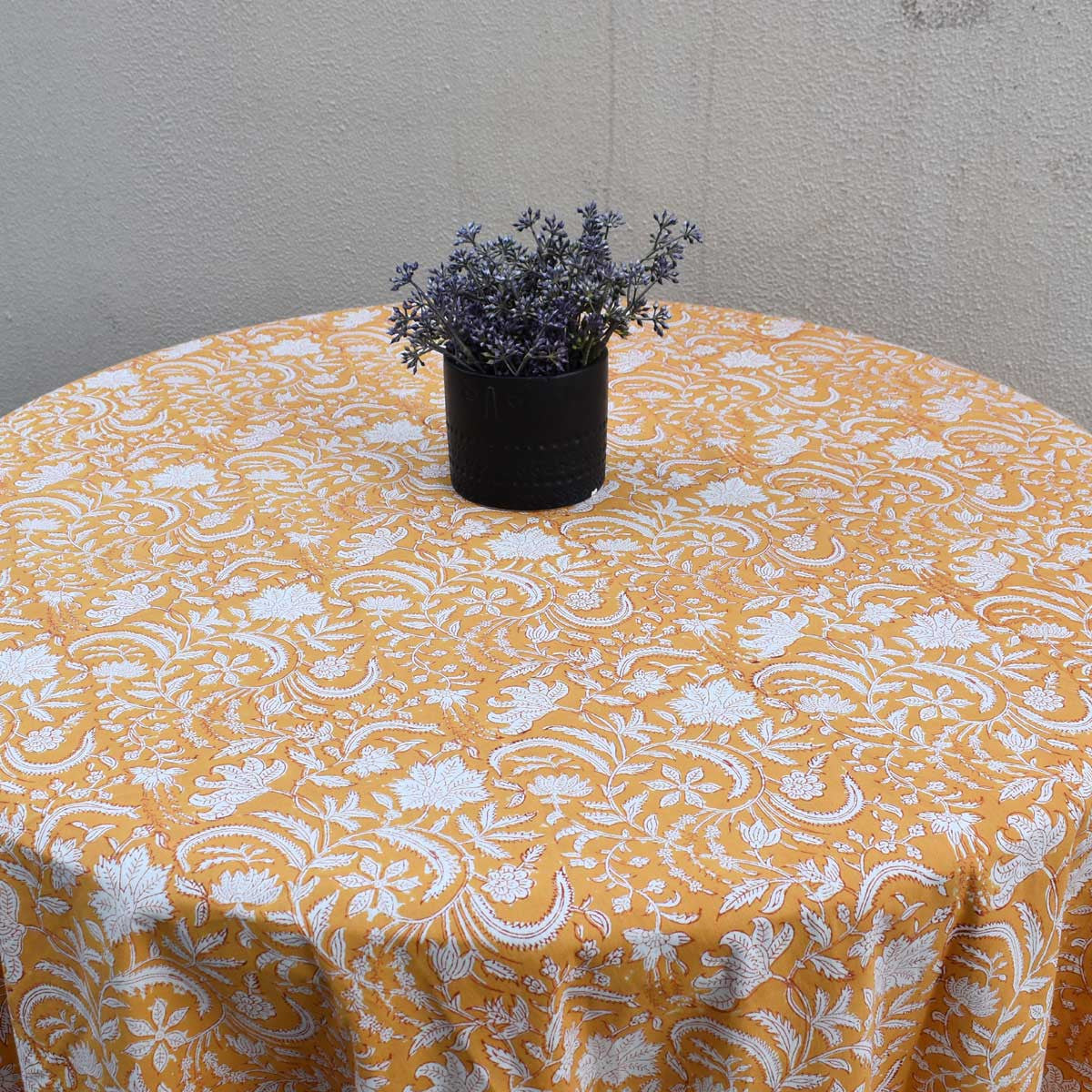 Round 220 cms Cotton French Design Table Cover | Wild Flower Mustard 202401