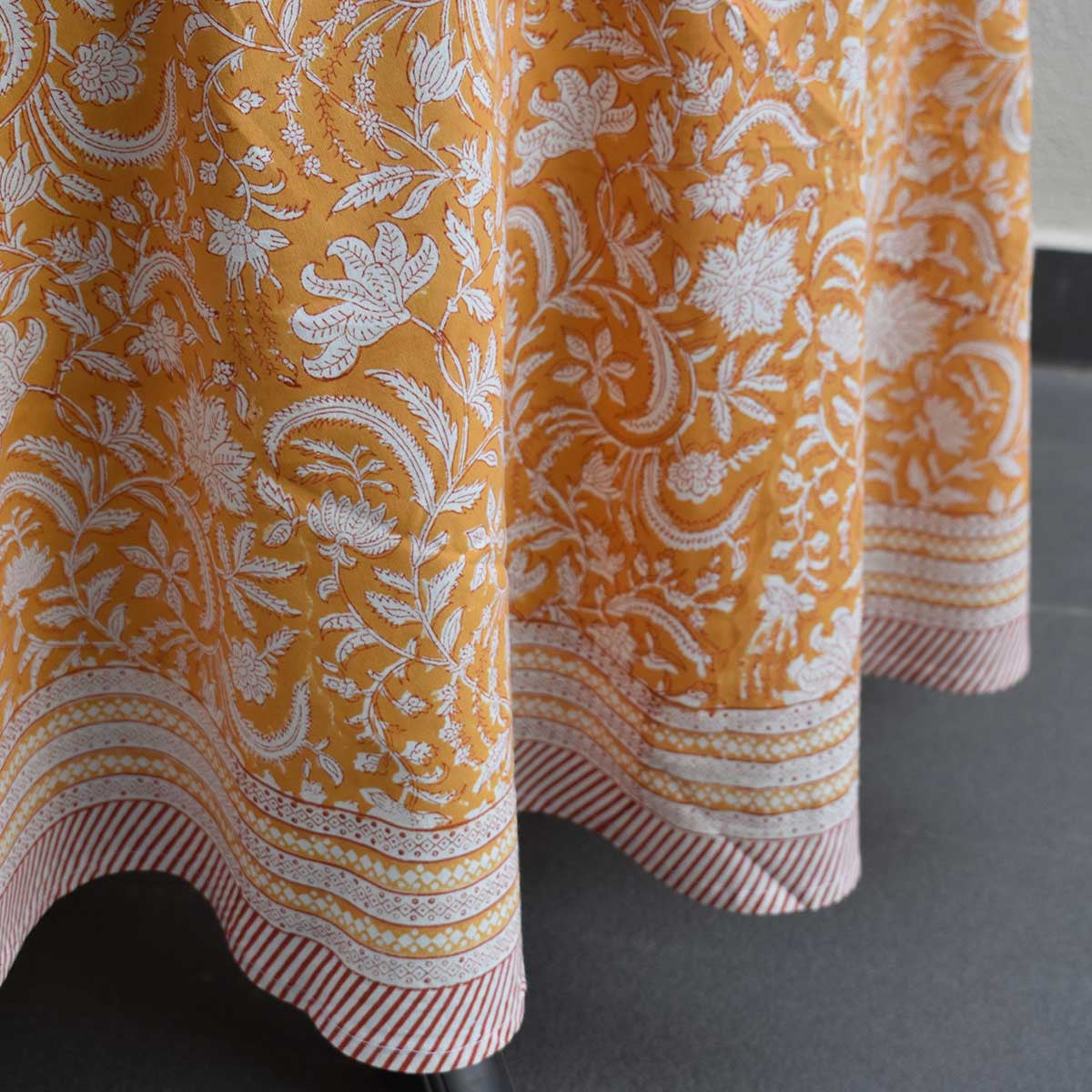 Round 220 cms Cotton French Design Table Cover | Wild Flower Mustard 202401