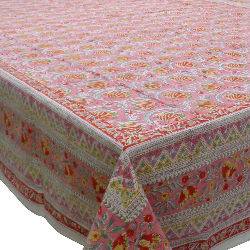 Tablecloth 12 seater in Cotton Hand Block Printed Cotton Tablecloth 180x340 | Frost Pink Floral 202816