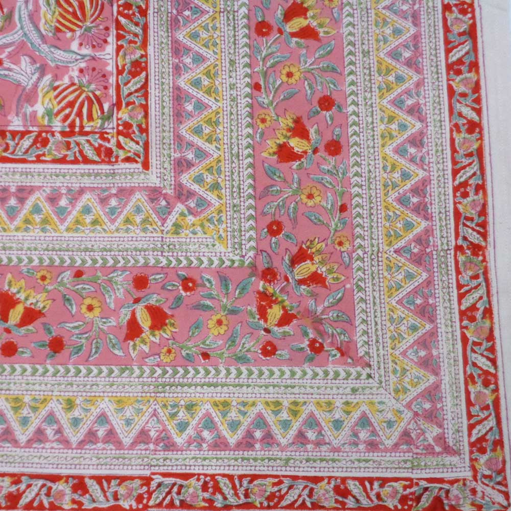 Tablecloth 12 seater in Cotton Hand Block Printed Cotton Tablecloth 180x340 | Frost Pink Floral 202816