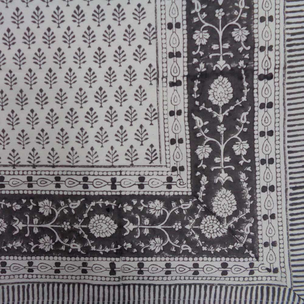 Tablecloth 12 seater in Cotton Hand Block Printed Cotton Tablecloth 180x340 | Neem Flint Grey 104321
