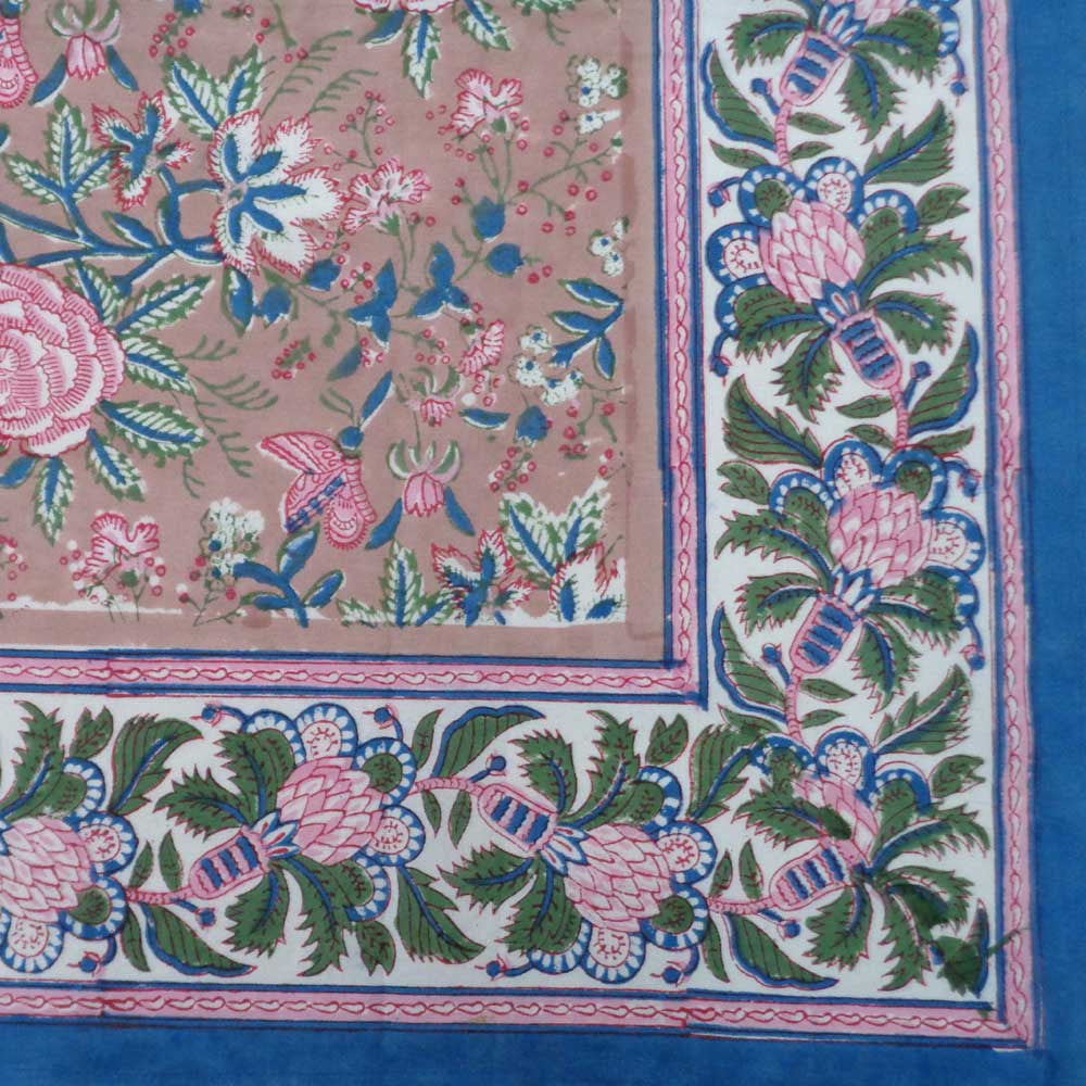 Tablecloth 12 seater in Cotton Hand Block Printed Cotton Tablecloth 180x340 cm | Misty Rose Gud 202873