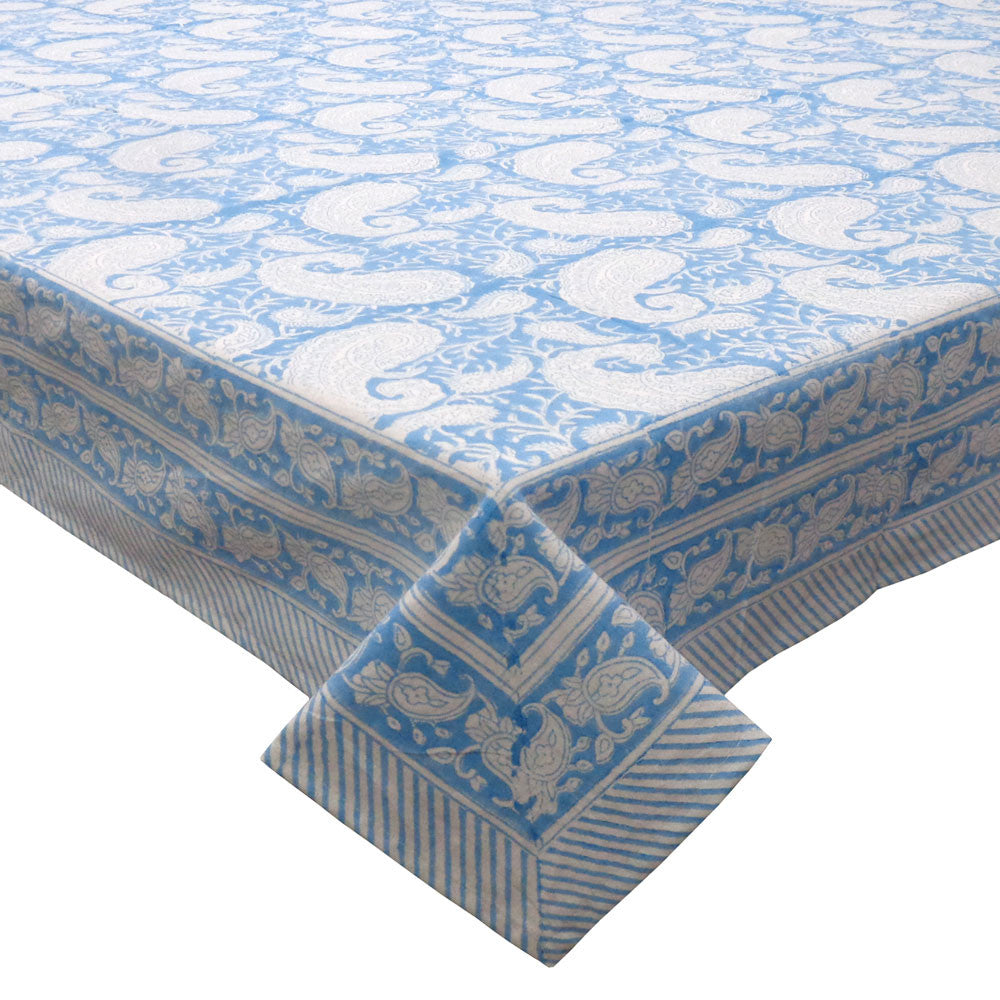 Tablecloth 12 seater in Cotton Hand Block Printed Cotton Tablecloth 180x340 cms | Ambi Aqua Gud 200868