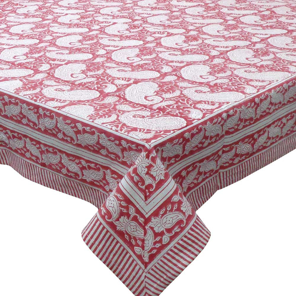 Tablecloth 12 seater in Cotton Hand Block Printed Cotton Tablecloth 180x340 cms | Ambi Raspberry 620630