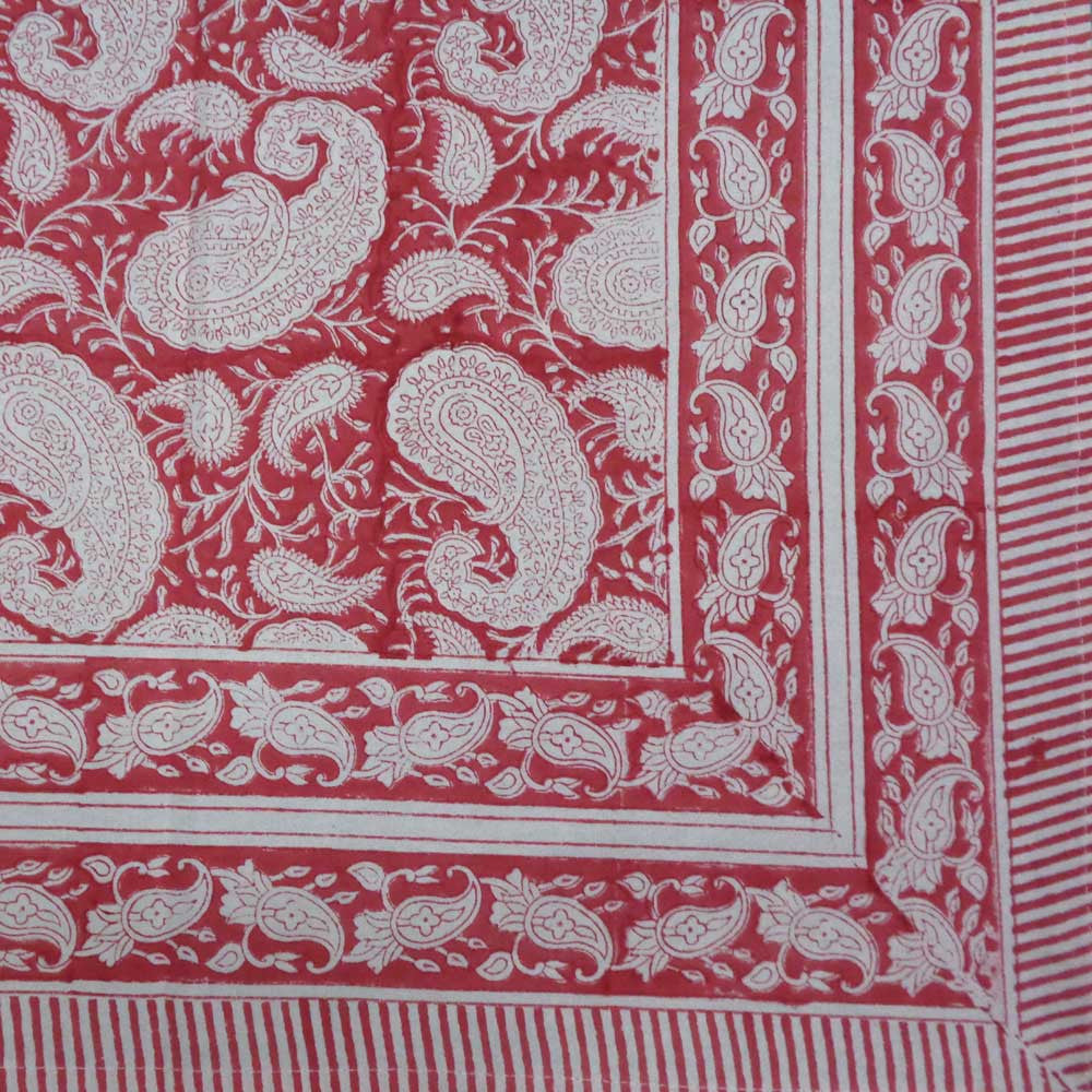 Tablecloth 12 seater in Cotton Hand Block Printed Cotton Tablecloth 180x340 cms | Ambi Raspberry 620630
