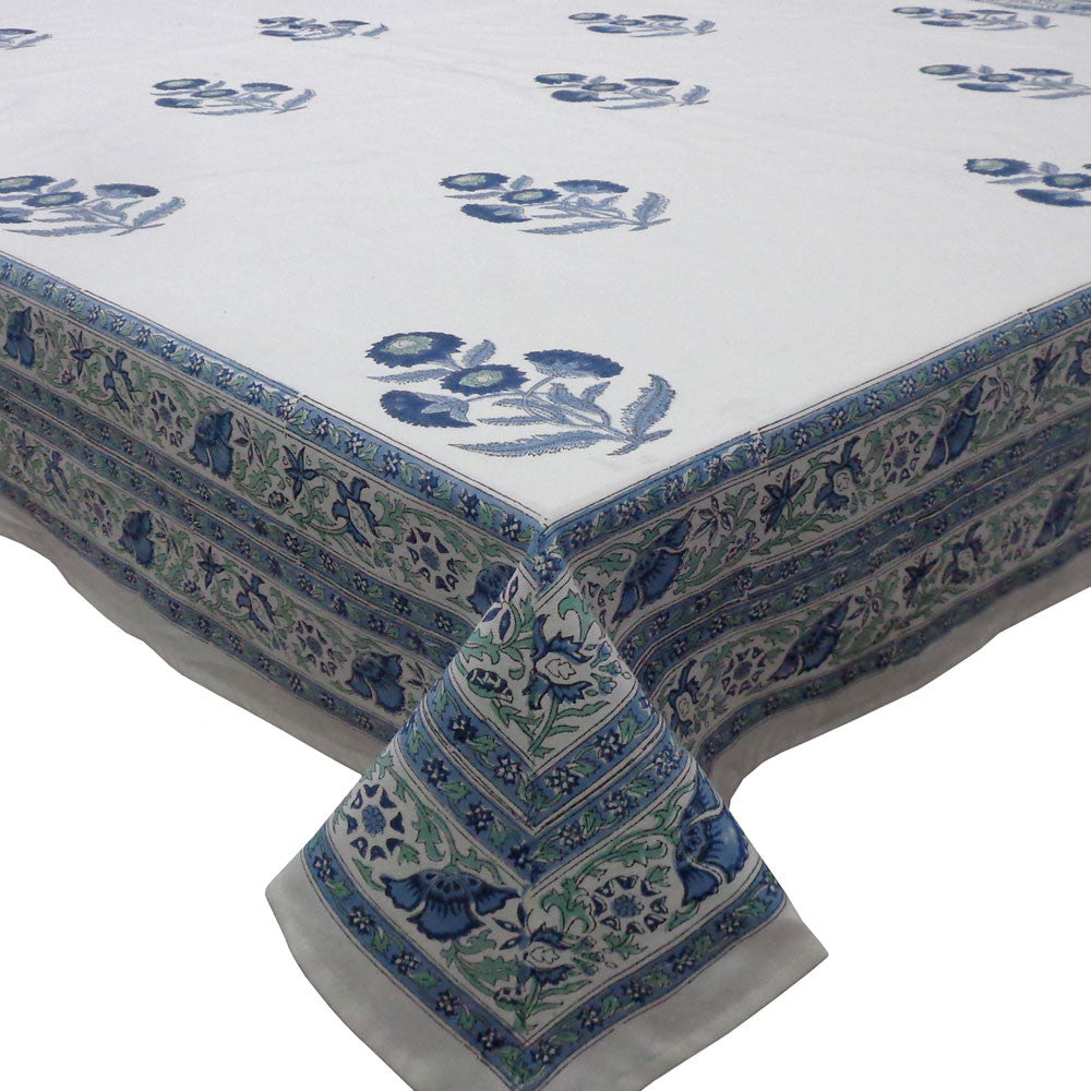 Tablecloth 12 seater in Cotton Hand Block Printed Cotton Tablecloth 180x340 cms | Boota Blue 204108