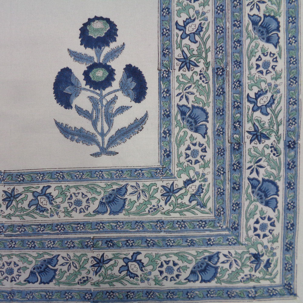 Tablecloth 12 seater in Cotton Hand Block Printed Cotton Tablecloth 180x340 cms | Boota Blue 204108