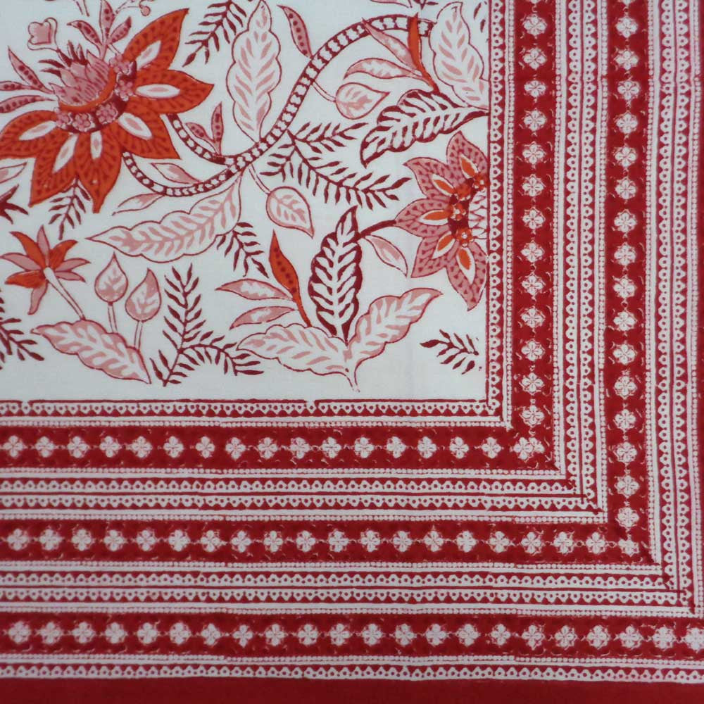 Tablecloth 12 seater in Cotton Hand Block Printed Cotton Tablecloth 180x340 cms | Bossanova Red Open 103700
