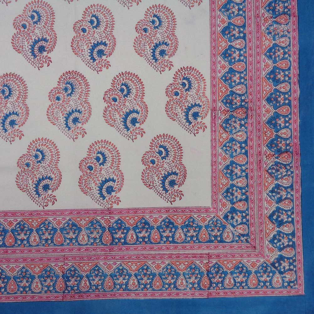 Tablecloth 12 seater in Cotton Hand Block Printed Cotton Tablecloth 180x340 cms | Kusum Gulabi Boota 205379