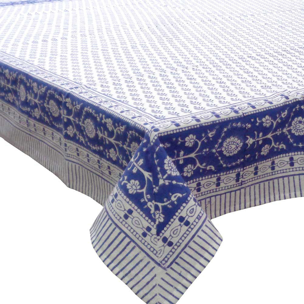 Tablecloth 12 seater in Cotton Hand Block Printed Cotton Tablecloth 180x340 cms | Neem Estate Blue 10278