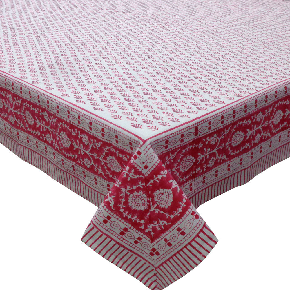 Tablecloth 12 seater in Cotton Hand Block Printed Cotton Tablecloth 180x340 cms | Neem Raspberry 204714