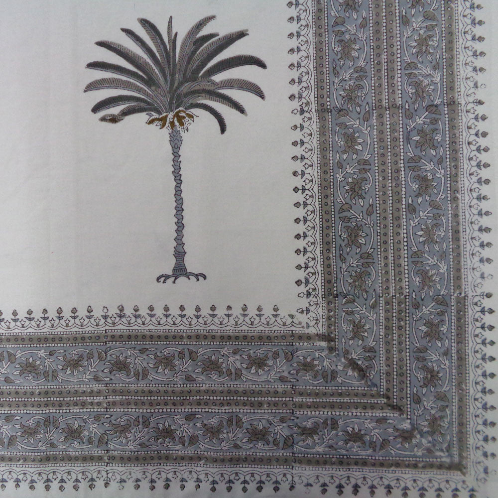 Tablecloth 12 seater in Cotton Hand Block Printed Cotton Tablecloth 180x340 cms | Palm Tree Grey 105175