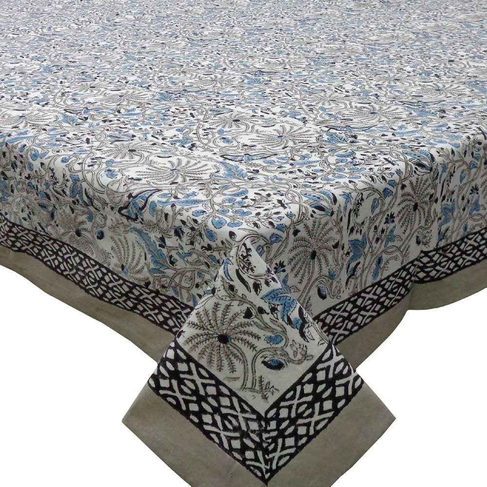 Tablecloth 12 seater in Cotton Hand Block Printed Cotton Tablecloth 180x340 cms | Passion Flower 108709