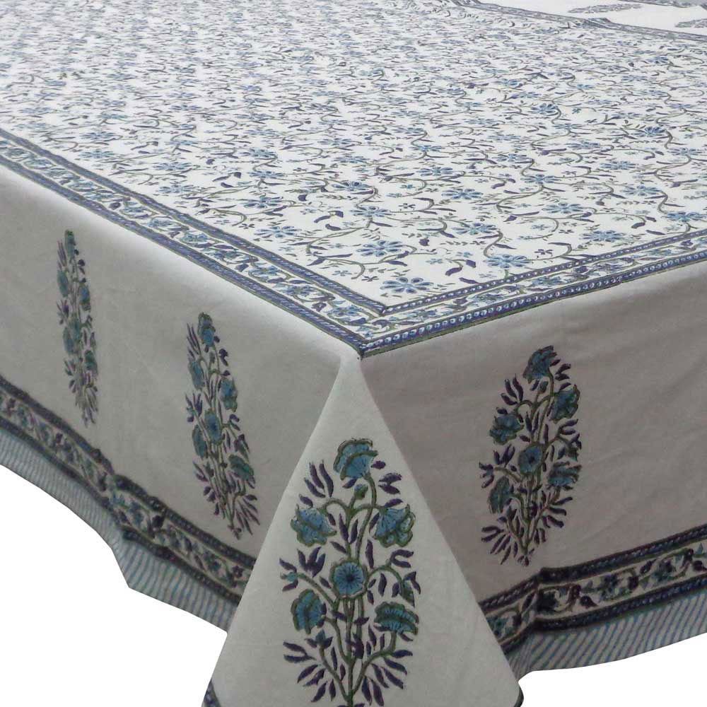 Tablecloth 12 seater in Cotton Hand Block Printed Cotton Tablecloth 180x340 cms | Ragini Blue 106149