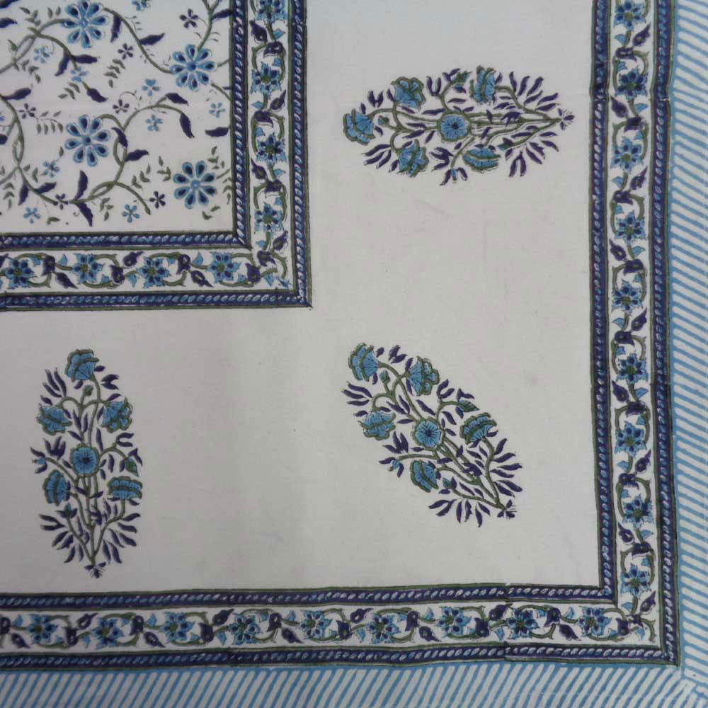 Tablecloth 12 seater in Cotton Hand Block Printed Cotton Tablecloth 180x340 cms | Ragini Blue 106149