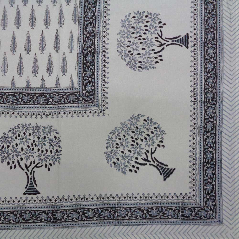 Tablecloth 12 seater in Cotton Hand Block Printed Cotton Tablecloth 180x340 cms | Winter Fall Tree Grey 107195