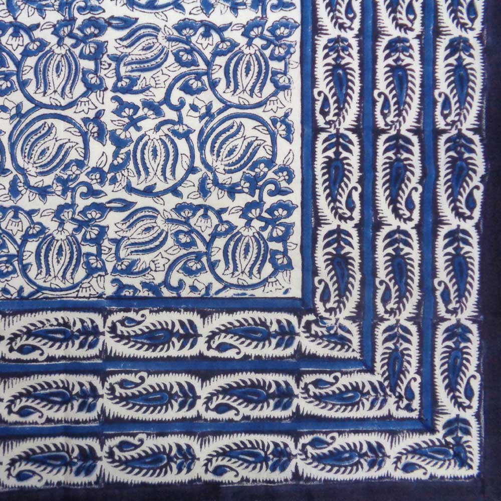Tablecloth 8 seater in Cotton Hand Block Printed Cotton Tablecloth 180x340 cms | Two Lotus Blue 106611