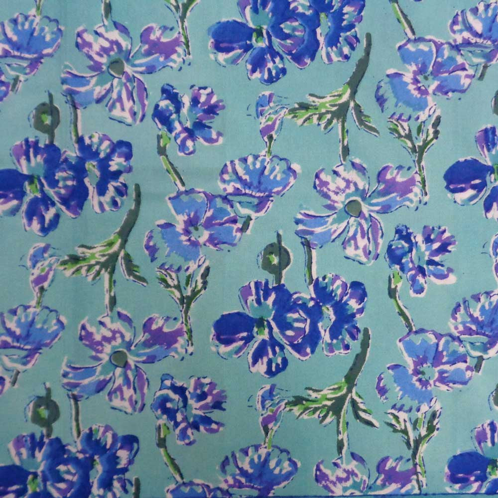Tablecloth Block Printed in Cotton | Blue Hibiscus Gud 109005