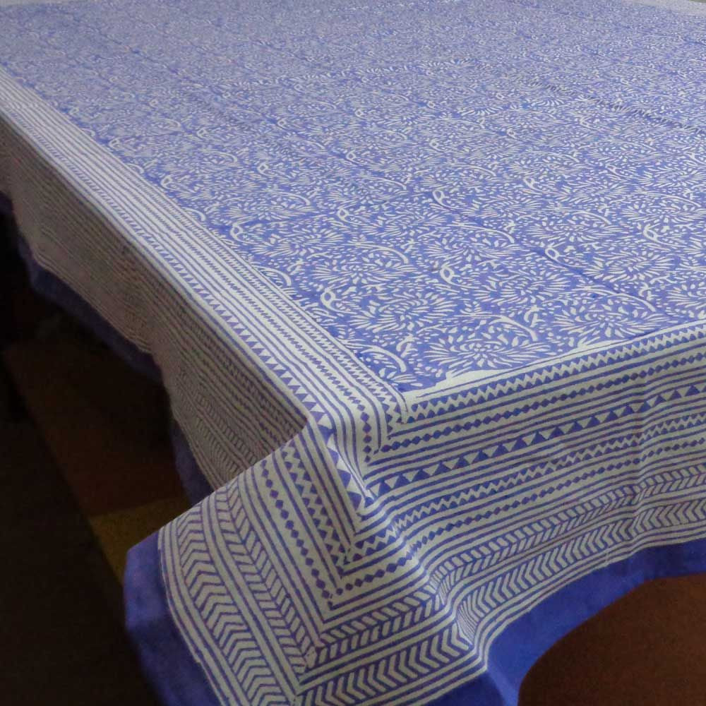 Tablecloth Block Printed in Cotton | Diya Phool Nila 5207