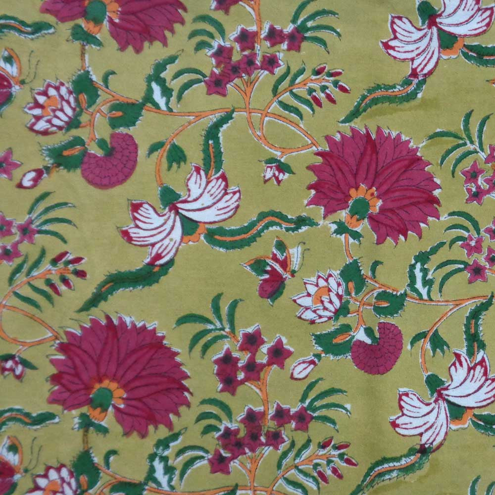 Tablecloth Block Printed in Cotton | Flower Blossom Canary 1001